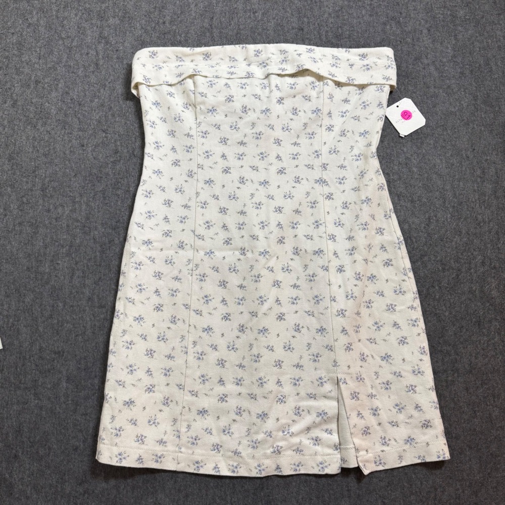 Altar'd State Ivory Blue Floral Strapless Mini Dress Cotton SD1724C Large NEW